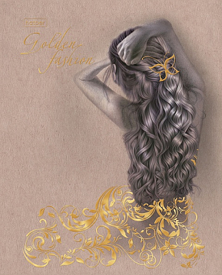 Тетрадь "Hatber", 96л, А5, клетка, 3D фольга, ламинация, на скобе, серия "Golden Lady"