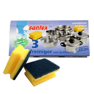 Губка для мытья посуды "Santex", 9x6,5x4см, ассорти, 3 штуки в упаковке