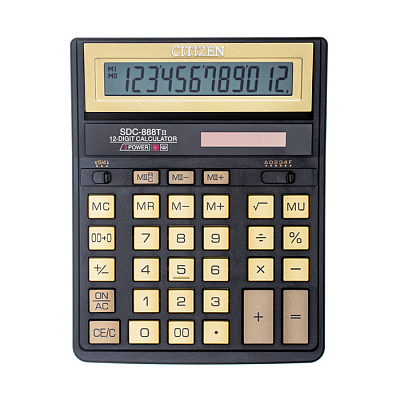 Калькулятор настольный "Citizen", SDC-888TIIGE, 12-разрядный, 203x158x31мм, золотисто-чёрный