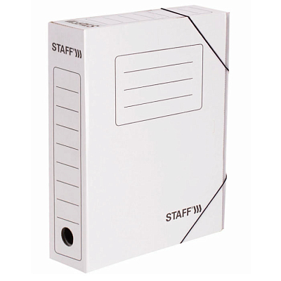 Папка картонная архивная на резинке "Staff", 325х250x75мм, 700л, белая