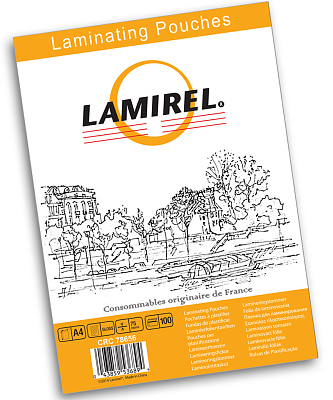 Плёнка для ламинирования "Lamirel", А4, 75мкм, глянцевая, 100шт в упаковке