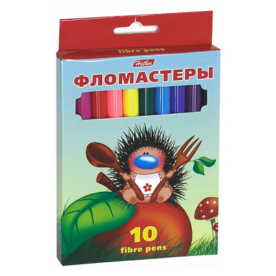 Фломастеры "Hatber", 10 цветов, серия "Ежики", в картонной упаковке