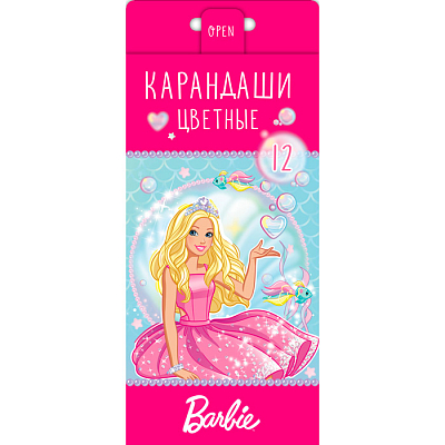 Карандаши "Hatber VK", 12 цветов, серия "Barbie", в картонной упаковке