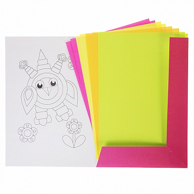 Набор цветной бумаги "Hatber", 8л, 4цв, А4, 195x280мм, флюоресцентная, в папке, серия "Прикольные улитки"