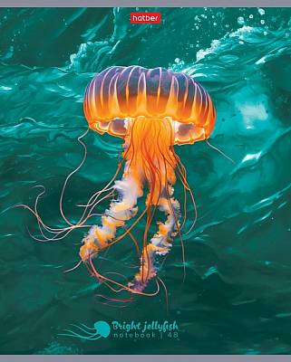 Тетрадь "Hatber", 48л, А5, клетка, лак, металлизированный картон, на скобе, серия "Яркие медузы"