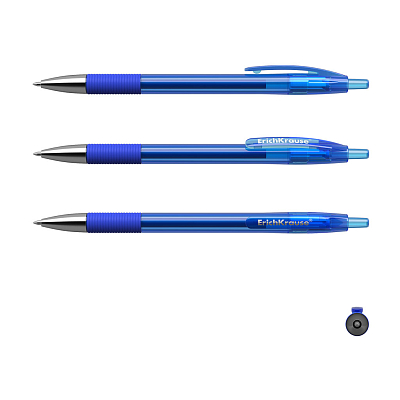 Ручка гелевая автоматическая "Erich Krause R-301 Original Gel Matic Grip", 0,5, синяя, резиновый грип, синий тонированный корпус