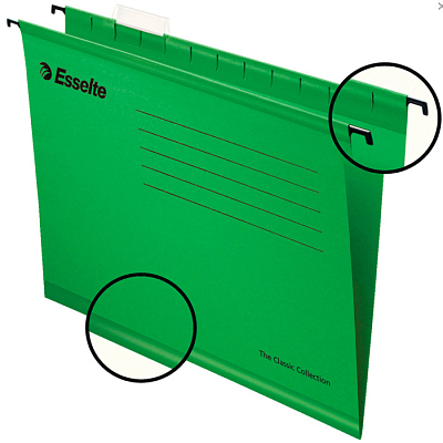 Папка картонная подвесная "Esslte Plus", Foolscap, 412x240мм, 300л, 210гр/м2, зелёная, 25шт в плёнке