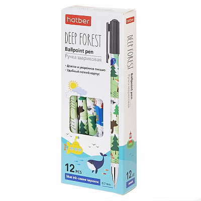Ручка шариковая "Hatber Deep Forest", 0,7мм, синяя, чернила на масляной основе, цветной корпус с рисунком