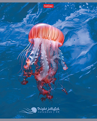 Тетрадь "Hatber", 48л, А5, клетка, лак, металлизированный картон, на скобе, серия "Яркие медузы"