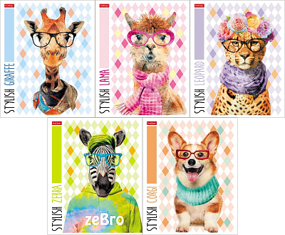 Тетрадь "Hatber", 48л, А5, клетка, тиснение, на скобе, серия "Stylish Animals"