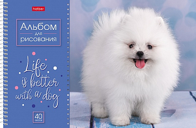 Альбом для рисования "Hatber", 40л, А4, перфорация на отрыв, на спирали, серия "Doggie - Щенки"