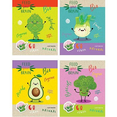 Тетрадь общая "BG", 60л, А5, клетка, ламинация, на скобе, серия "Go Vegan"