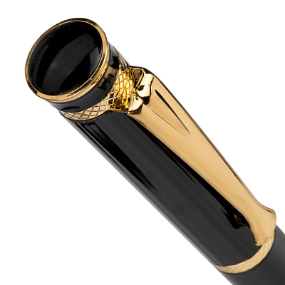 Ручка шариковая "Brauberg Perfect Black", 1мм, синяя, металлический чёрный корпус, детали золото, повортный механизм