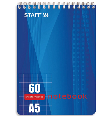 Блокнот "Staff", 60л, А5, клетка, жёсткая подложка, на гребне, серия "Office"