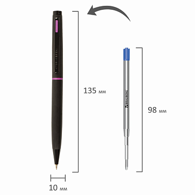 Ручка шариковая "Brauberg Tono", 1мм, синяя, металлический чёрный корпус, фиолетовые детали