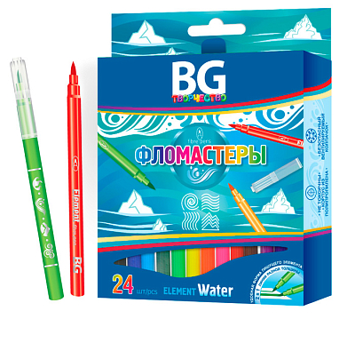 Фломастеры "BG", 24 цвета, серия "Element", в картонной упаковке