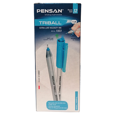 Ручка шариковая "Pensan Triball", 1мм, бирюзовая, трёхгранный серебристый корпус