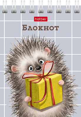 Блокнот "Hatber", 40л, А7, клетка, обложка мелованный картон, на гребне, серия "Хорошо быть ёжиком"