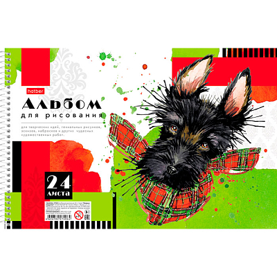 Альбом для рисования "Hatber", 24л, А4, перфорация, тиснение, на спирали, серия "Модные мордочки"