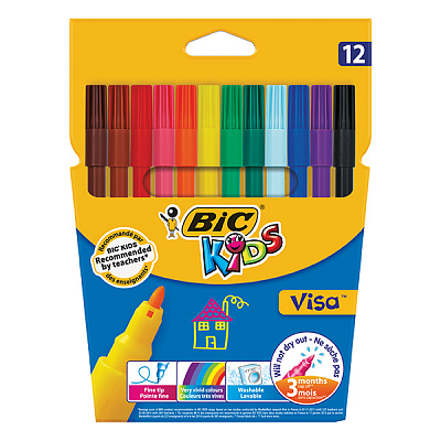 Фломастеры "BIC Kids", 12 цветов, серия "Visa", в картонной упаковке