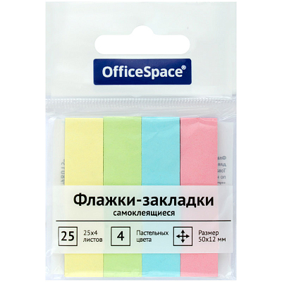 Набор закладок бумажных "OfficeSpace", 50x12мм, 25л, 4 пастельных цвета, клеевой край, в пакете