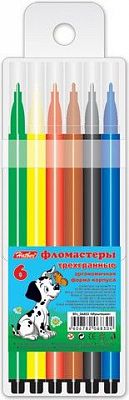 Фломастеры Hatber 6-цв. Мультяшки ТРЕХГРАННЫЕ блистер, европодвес