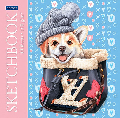Скетчбук "Hatber Premium", 40л, 165х165мм, без линовки, ламинация, на скобе, серия "Fashion Dogs"