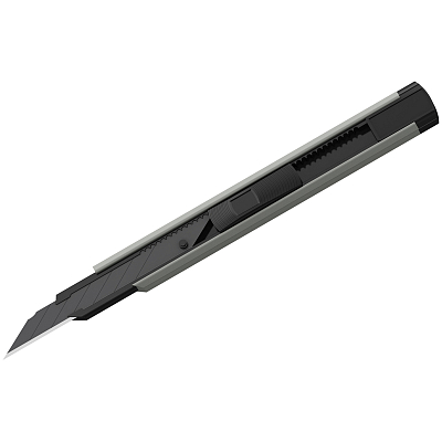 Нож канцелярский "Berlingo Power TX", 9мм, нержавеющее чёрное лезвие, металлический корпус, серый металлик, 5 сменных лезвий, в пластиковом боксе