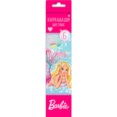 Карандаши "Hatber VK", 6 цветов, серия "Barbie", в картонной упаковке