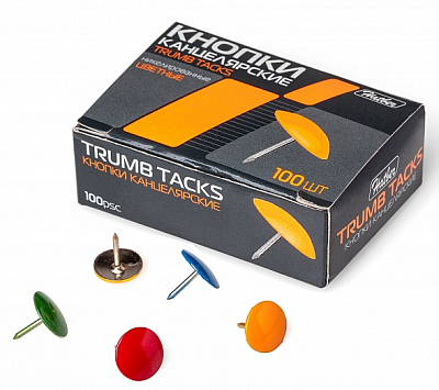 Кнопки-гвоздики канцелярские "Hatber", 10мм, цветные, 100шт в картонной упаковке