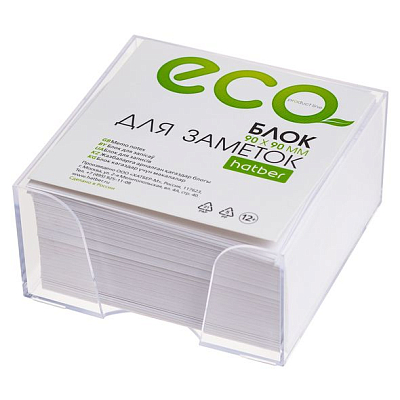 Блок бумаги для заметок "Hatber Eco", 9х9х4,5см, белый, непроклееный, в пластиковом боксе