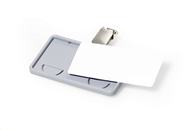 Бейдж пластиковый горизонтальный "Durable Clip Card", 40x75мм, поворотный клип, серый