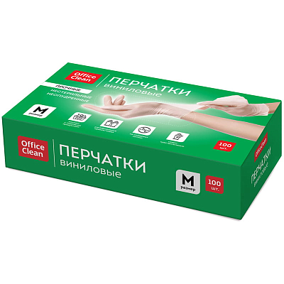 Перчатки виниловые "OfficeClean", M - размер, без напыления, белые, 50 пар в упаковке