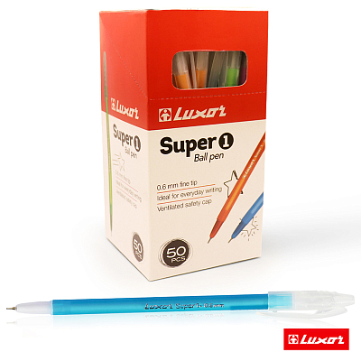 Ручка шариковая "Luxor Super 1", 0,6мм, синяя, чернила на масляной основе, цветной корпус