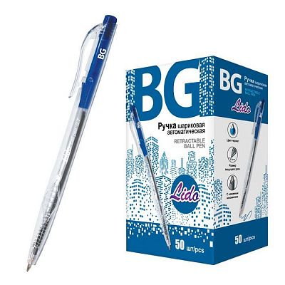 Ручка шариковая автоматическая "BG Lido", 0,7мм, синяя, прозрачный корпус