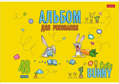 Альбом для рисования "Hatber", 48л, А4, ламинация, тиснение, на скобе, серия "Милый зайка"