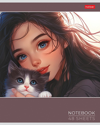 Тетрадь "Hatber", 48л, А5, клетка, ламинация "Soft-Touch", на скобе, серия "Cats and Girls"
