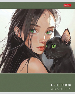 Тетрадь "Hatber", 48л, А5, клетка, ламинация "Soft-Touch", на скобе, серия "Cats and Girls"