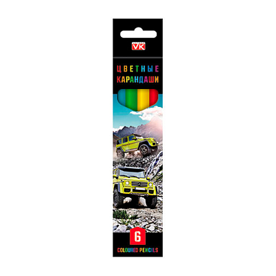 Карандаши "Hatber VK", 6 цветов, серия "Джипы", в картонной упаковке