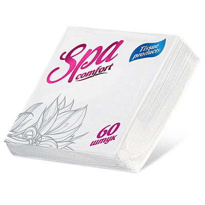 Бумажные салфетки "Spa Comfort", 24x24см, 1 слой, белые, 60 листов в упаковке