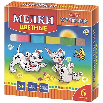 Мелки "Hatber", 6 цветов, серия "Далматинцы", 6шт в картонной упаковке