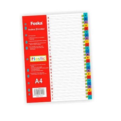Набор пластиковых разделителей листов "Foska", А4, 12л, A-Z, 12 цветов, в плёнке