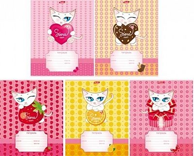 Тетрадь "Hatber", 12л, А5, линия, блёстки, на скобе, серия "Siena Cat"