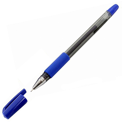 Ручка гелевая "Hatber SU-100", 0,5мм, синяя, резиновый грип, прозрачный корпус