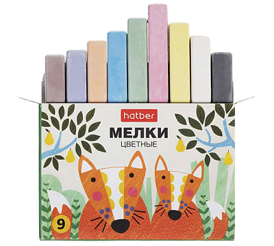 Мелки "Hatber", 9 цветов, серия "Нарисуй-ка", 9шт в картонной упаковке