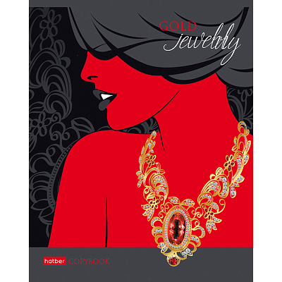 Тетрадь "Hatber", 48л, А5, клетка, 3D лак и фольга, ламинация, на скобе, серия "Gold Jewelry"