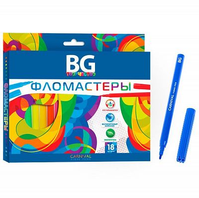 Фломастеры "BG", 18 цветов, серия "Carnival", в картонной упаковке