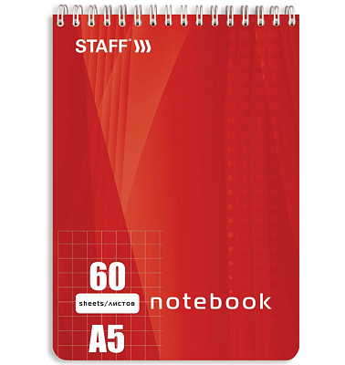 Блокнот "Staff", 60л, А5, клетка, жёсткая подложка, на гребне, серия "Office"