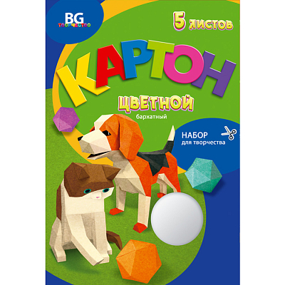 Набор цветного бархатного картона "BG", 5л, А4, в папке, серия "Кот и пёс"