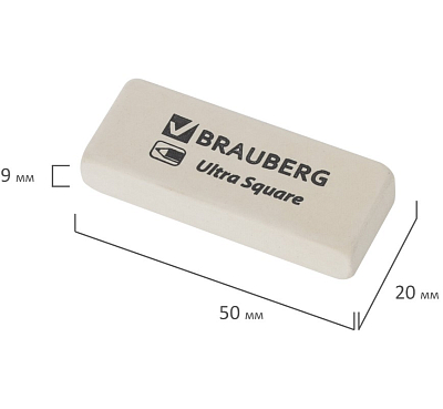 Ластик из натурального каучука "Brauberg Ultra Square", 50х20х9мм, прямоугольный, белый